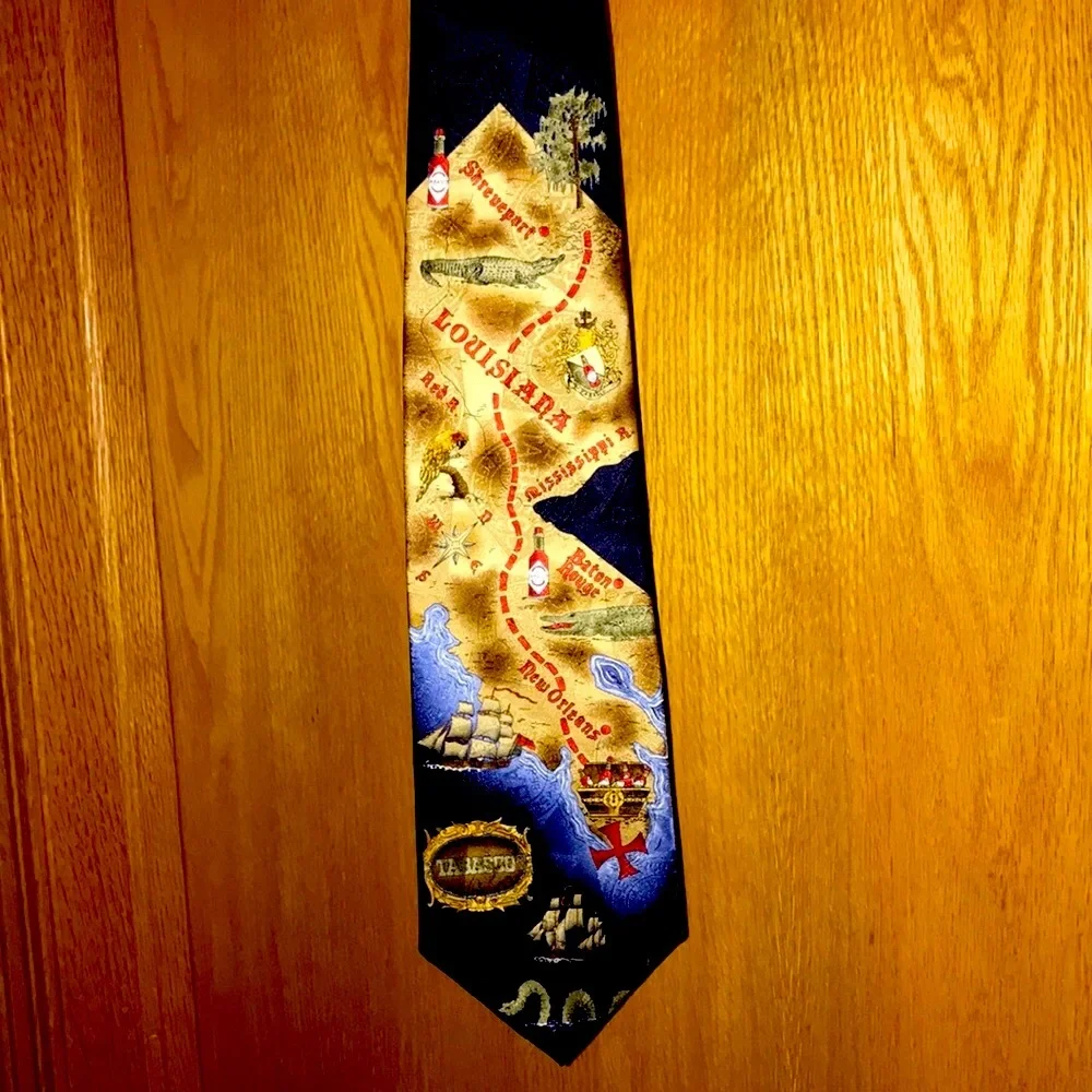 New Tabasco New Orleans Louisiana treasure map pirate ship Cajun silk tie